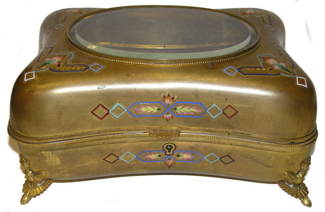 Antique Gilded Champleve Jewelry Box
