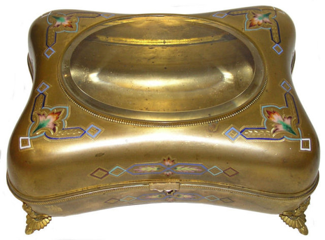 Antique Gilded Champleve Jewelry Box