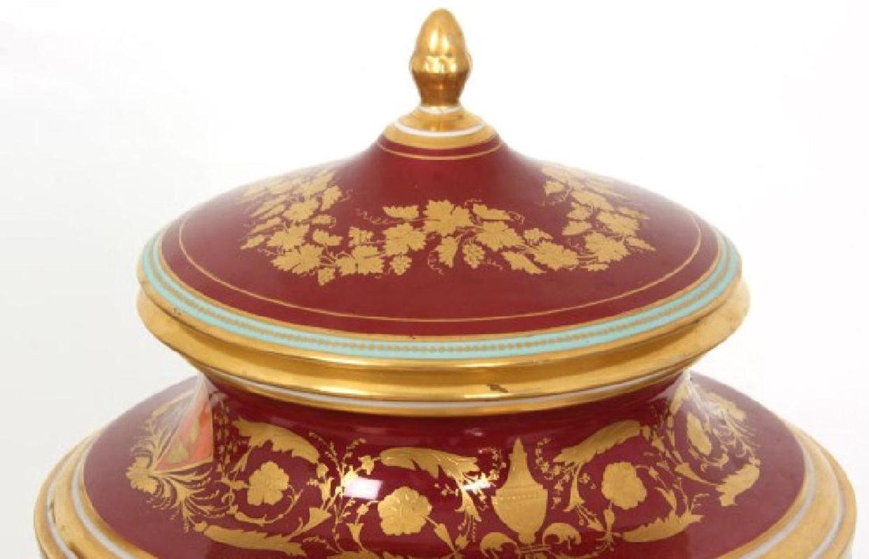 Pair Antique Royal Vienna Covered Urns