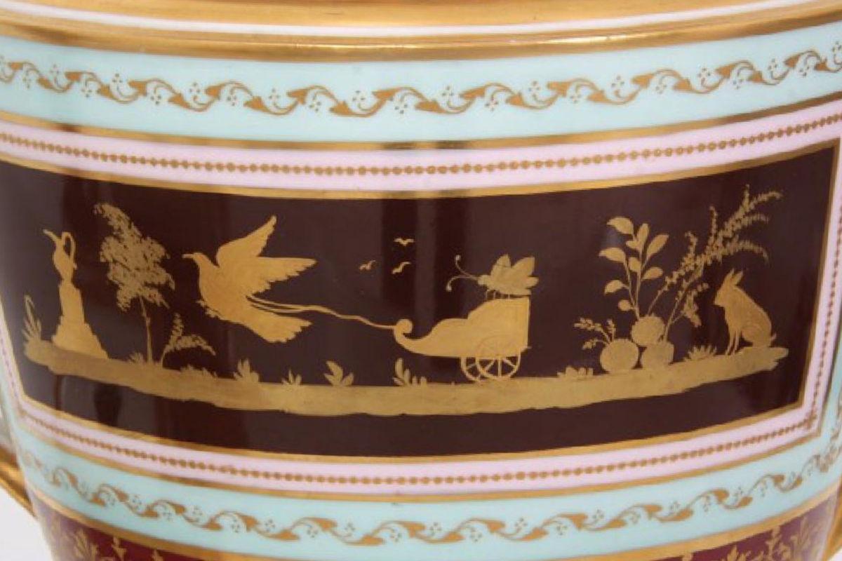 Pair Antique Royal Vienna Covered Urns