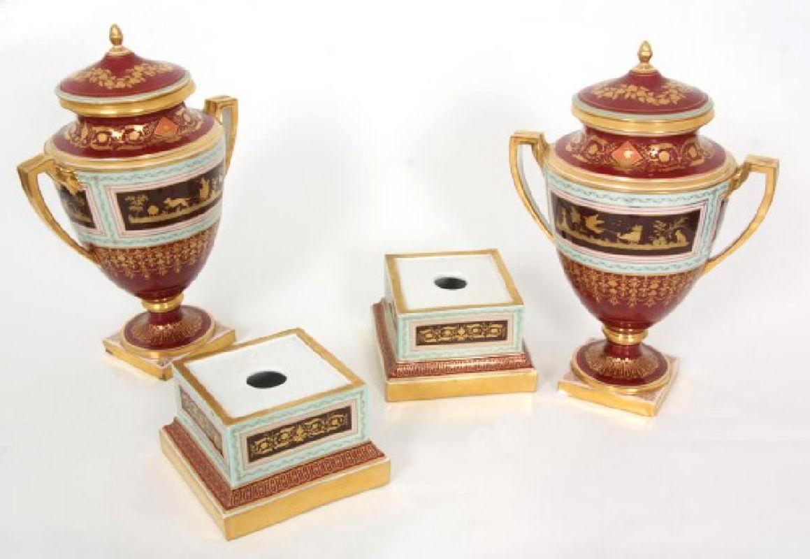 Pair Antique Royal Vienna Covered Urns