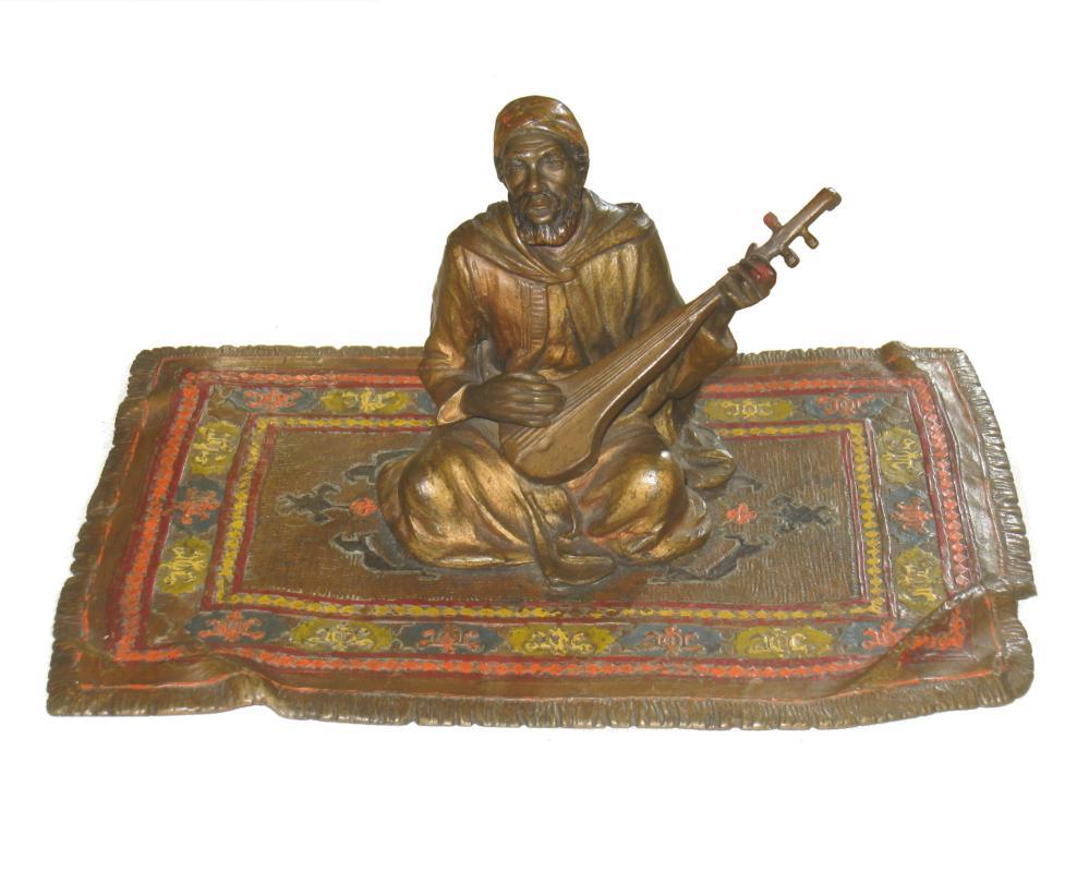Antique Austrian Orientalist Cold Painted Bronze Figurine of Musician