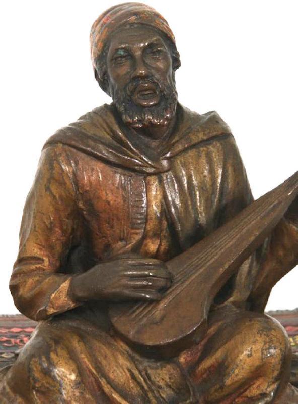 Antique Austrian Orientalist Cold Painted Bronze Figurine of Musician