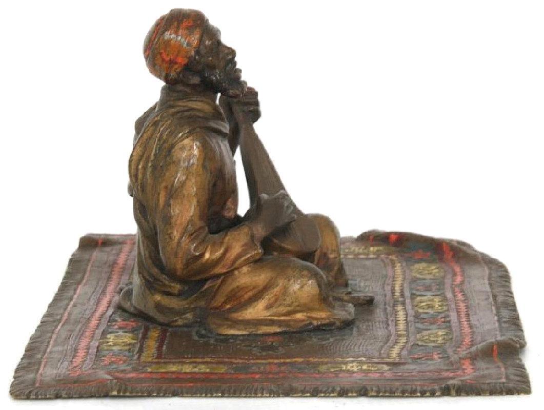 Antique Austrian Orientalist Cold Painted Bronze Figurine of Musician