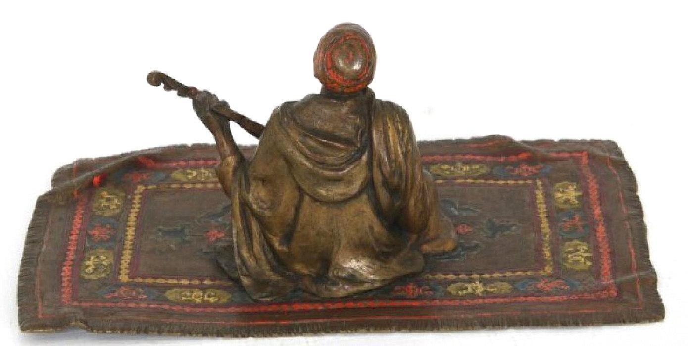 Antique Austrian Orientalist Cold Painted Bronze Figurine of Musician