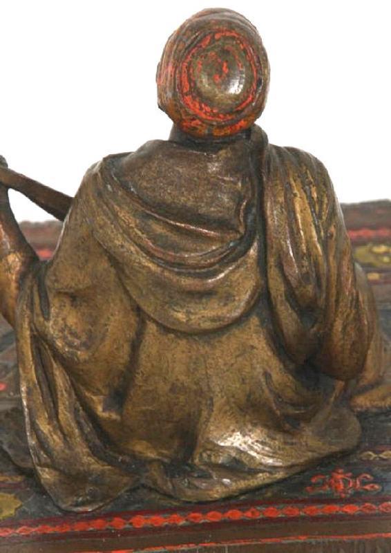Antique Austrian Orientalist Cold Painted Bronze Figurine of Musician