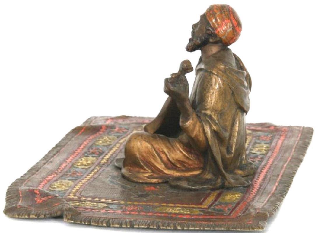 Antique Austrian Orientalist Cold Painted Bronze Figurine of Musician