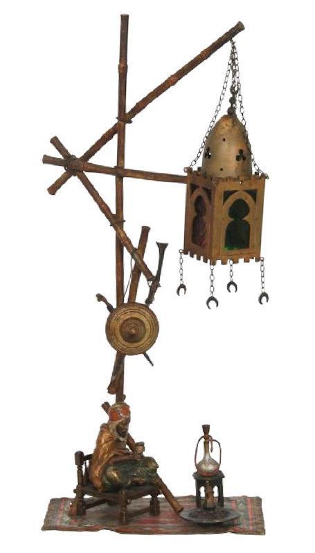 Franz Bergman Orientalist Cold-Painted Bronze Lamp