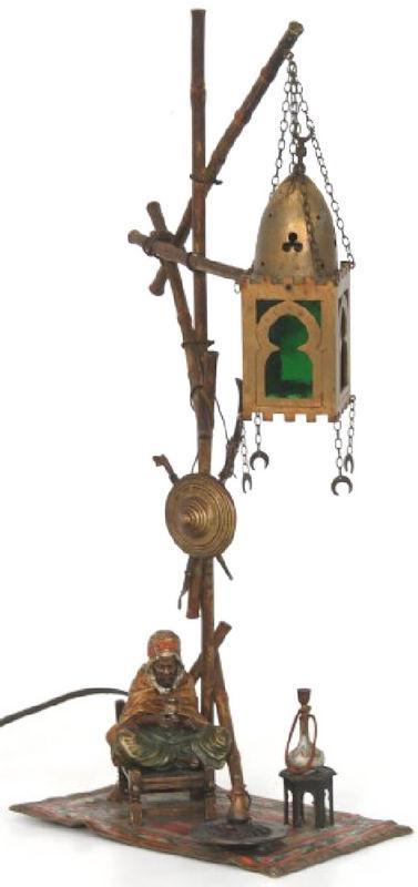 Franz Bergman Orientalist Cold-Painted Bronze Lamp