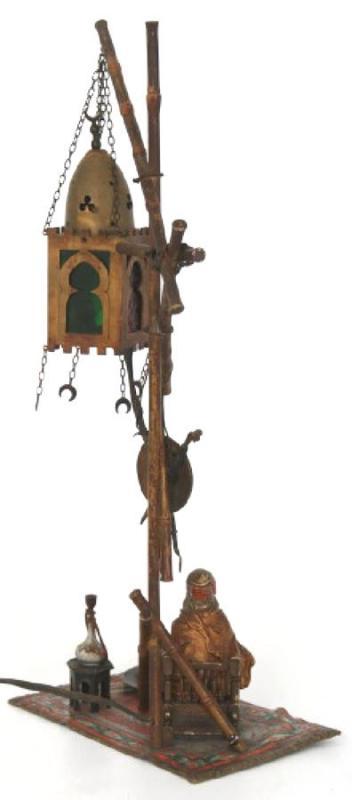 Franz Bergman Orientalist Cold-Painted Bronze Lamp