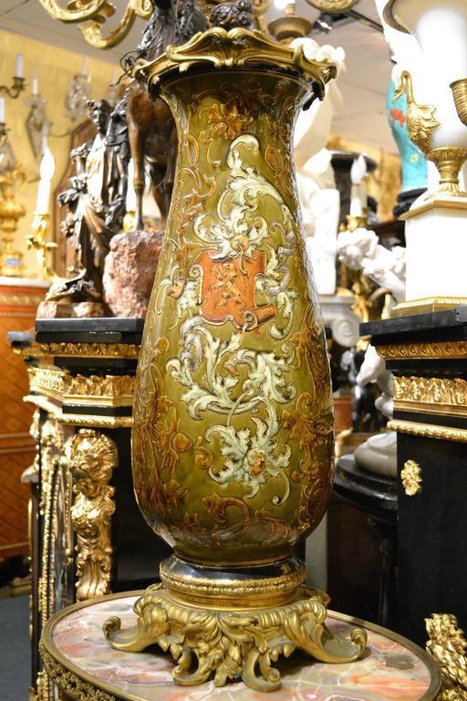 Antique Earthenware or Stoneware Vase Depicting Cavalier After Francois Lafon