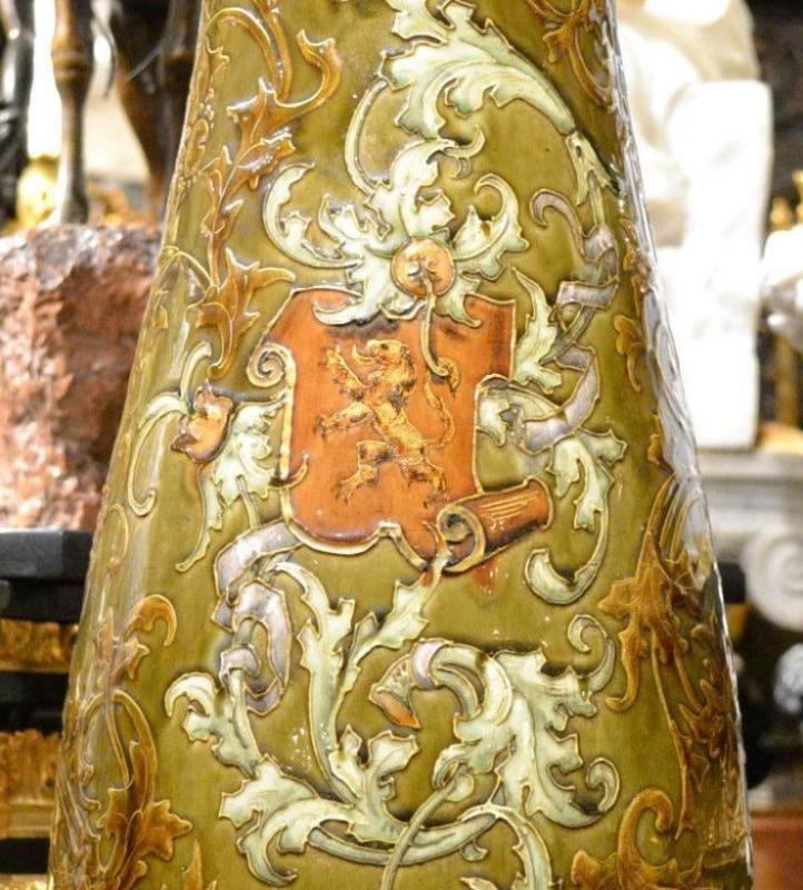 Antique Earthenware or Stoneware Vase Depicting Cavalier After Francois Lafon