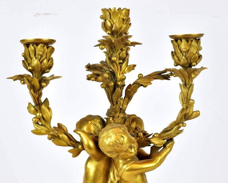 Pair Antique Louis XVI Style Gilt Bronze Candelabra After Jean-Louis Prieur