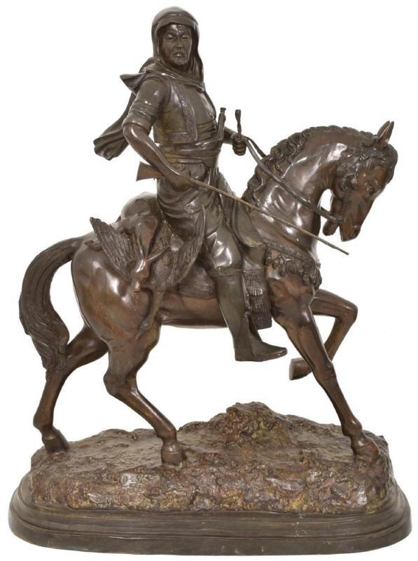 Large Orientalist Arab Hunter Bronze Sculpture After Guillemin & Barye