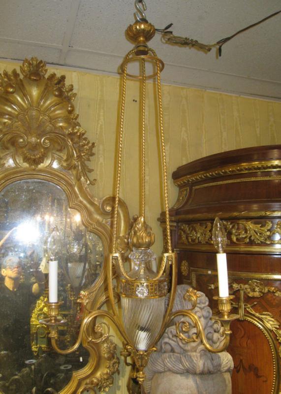 Louis XVI Style Bronze and Glass Chandelier Possibly by Baccarat