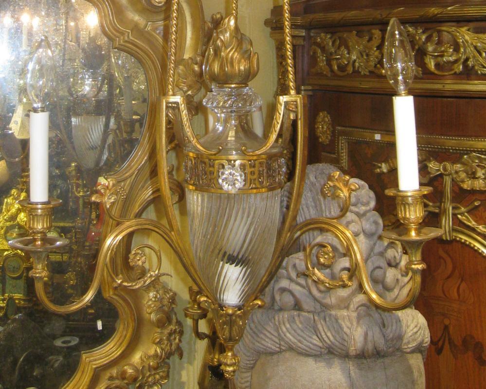Louis XVI Style Bronze and Glass Chandelier Possibly by Baccarat