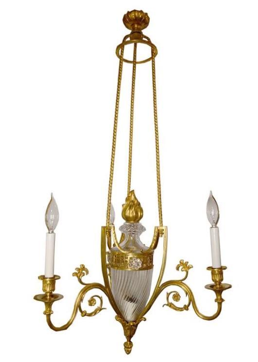Louis XVI Style Bronze and Glass Chandelier Possibly by Baccarat