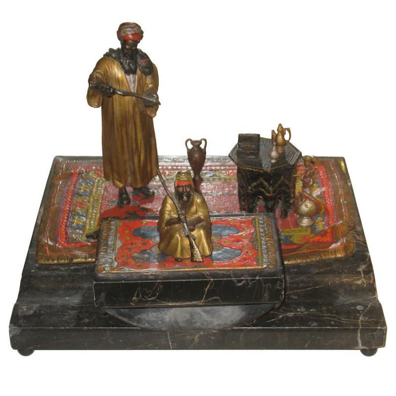 Anton Chotka Orientalist Bronze Desk Set with Ink Blotter