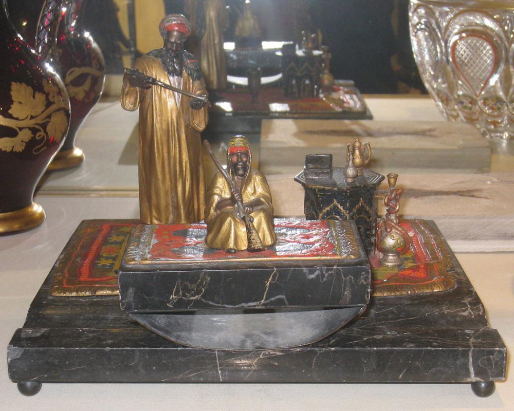 Anton Chotka Orientalist Bronze Desk Set with Ink Blotter