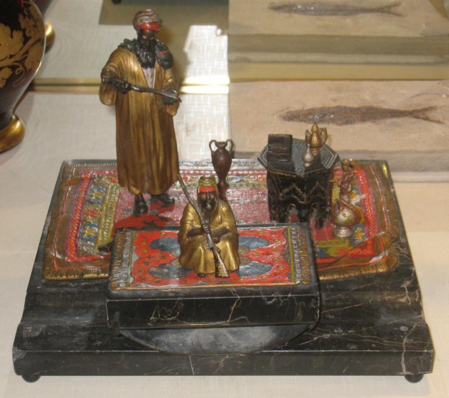 Anton Chotka Orientalist Bronze Desk Set with Ink Blotter
