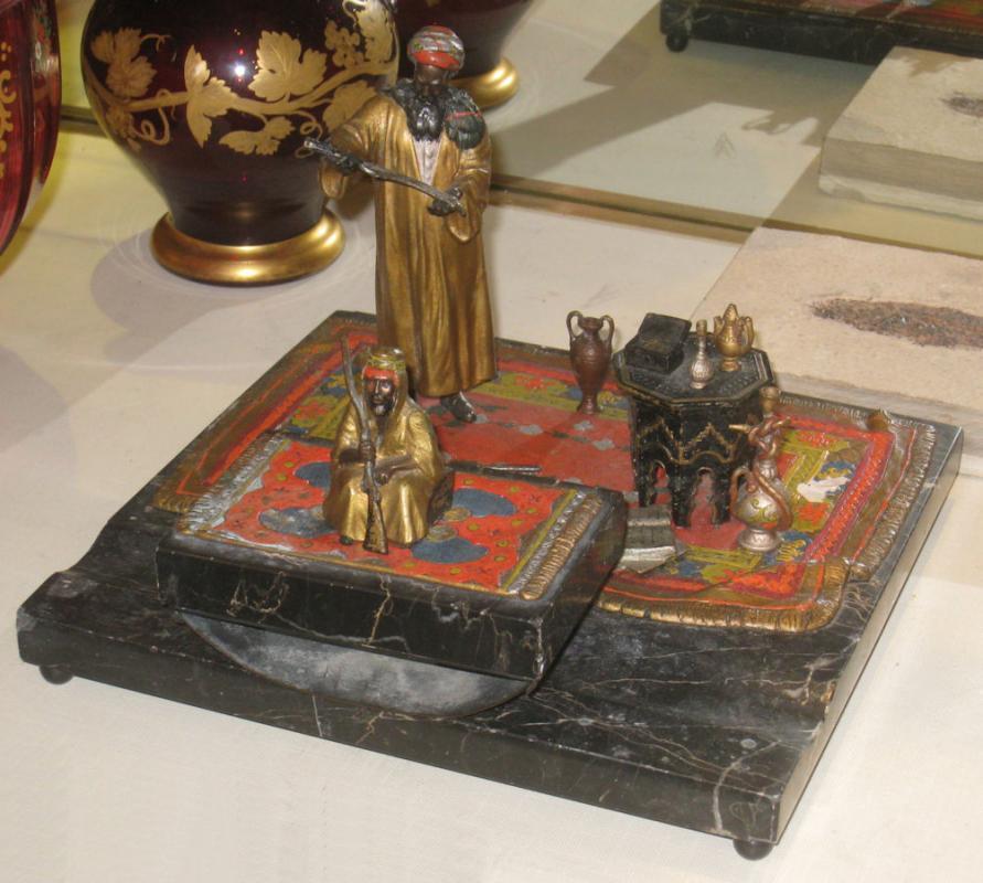 Anton Chotka Orientalist Bronze Desk Set with Ink Blotter