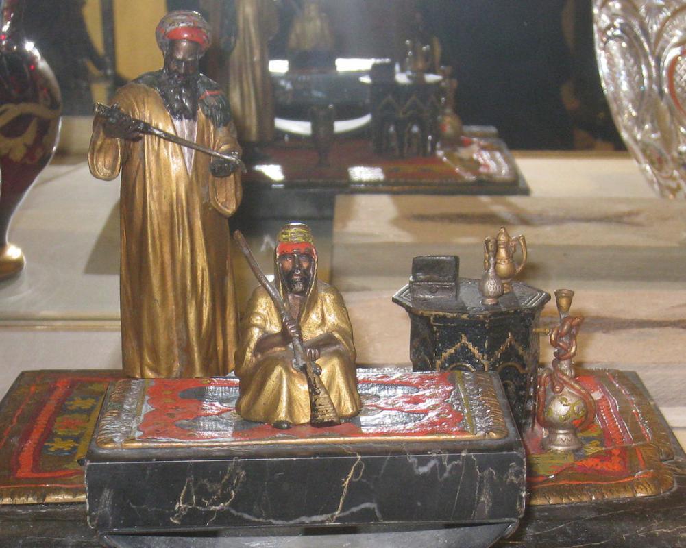 Anton Chotka Orientalist Bronze Desk Set with Ink Blotter