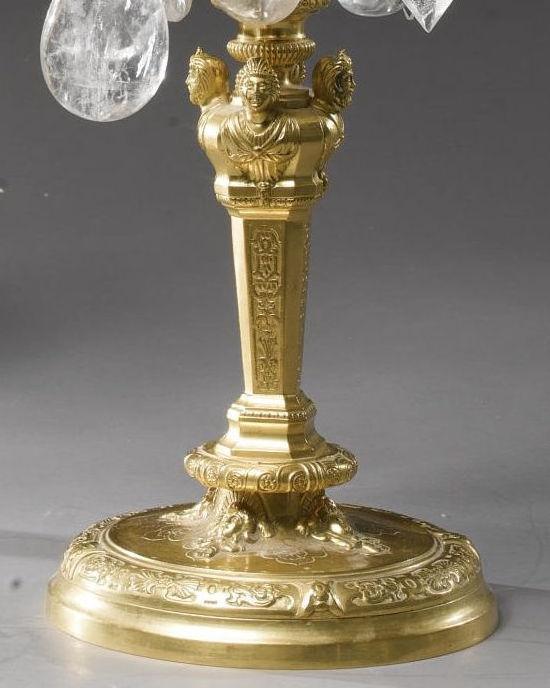 Pair French Regence Style Gilt Bronze and Rock Crystal Candelabra