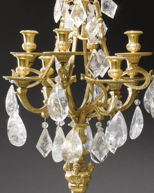Pair French Regence Style Gilt Bronze and Rock Crystal Candelabra