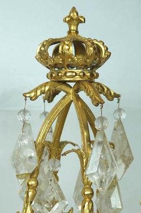 Pair French Regence Style Gilt Bronze and Rock Crystal Candelabra