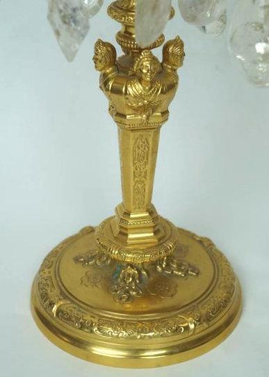 Pair French Regence Style Gilt Bronze and Rock Crystal Candelabra