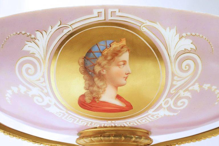Antique Bronze Mounted Neoclassical Painted Opaline Glass Centerpiece