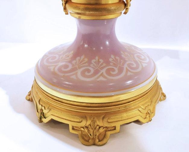 Antique Bronze Mounted Neoclassical Painted Opaline Glass Centerpiece