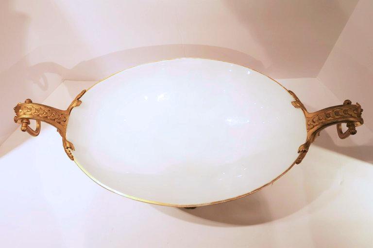 Antique Bronze Mounted Neoclassical Painted Opaline Glass Centerpiece