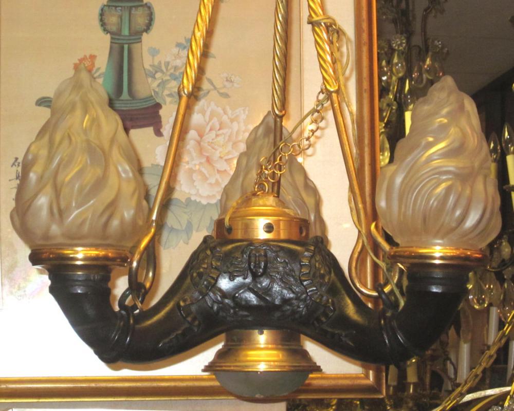 Antique Neoclassical Grand Tour Bronze Hanging Lamp Chandelier