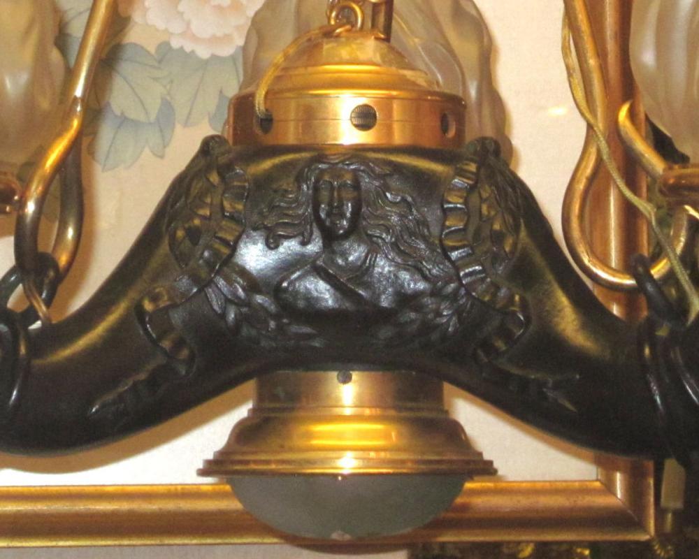 Antique Neoclassical Grand Tour Bronze Hanging Lamp Chandelier