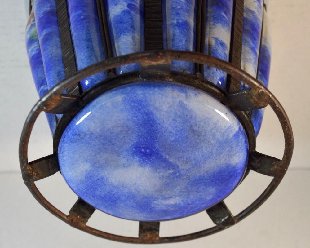 Art Deco Iron Mounted Blown-Out Glass Vase Attributed to Louis Majorelle for Daum