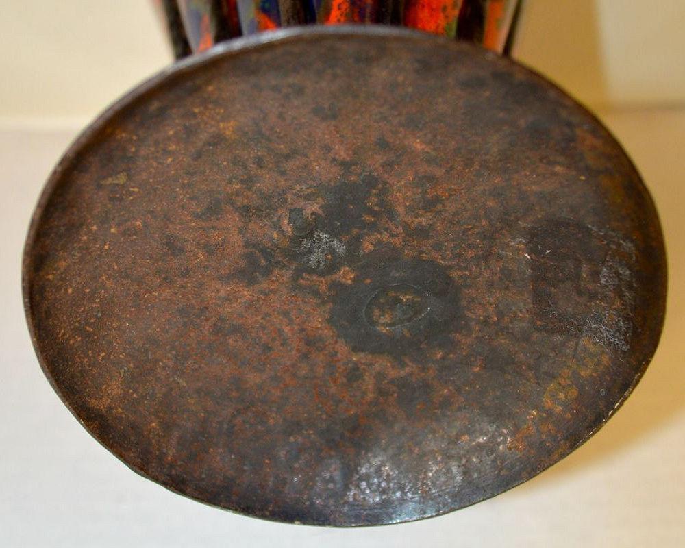 Art Deco Iron Mounted Blown-Out Glass Vase Possibly from Daum or Schneider