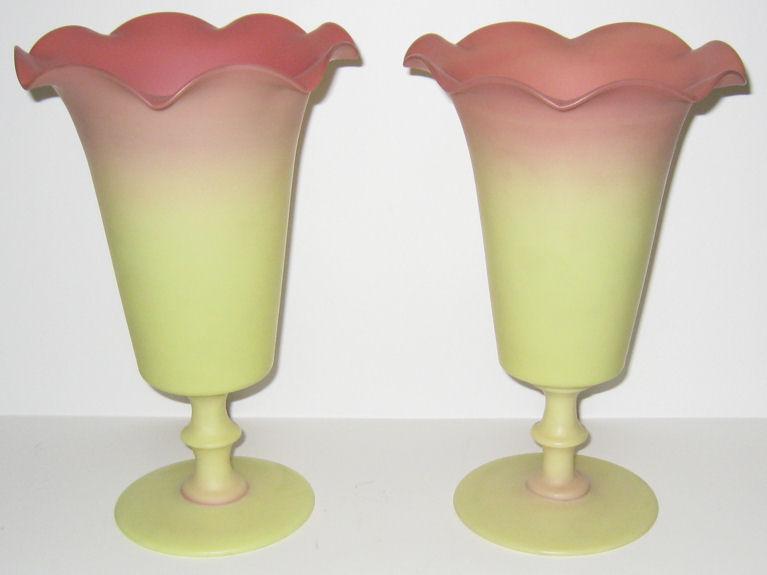 Pair Burmese Glass Vases by Mt. Washington or Webb