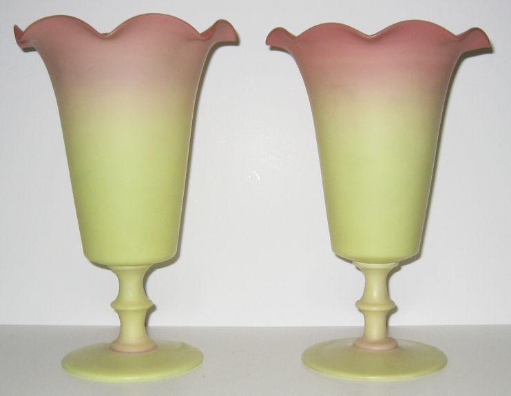 Pair Burmese Glass Vases by Mt. Washington or Webb