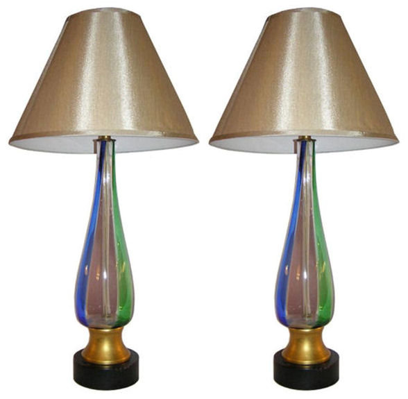 Pair Mid-Century Venini Murano Table Lamps