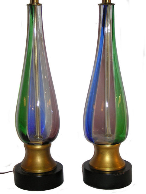 Pair Mid-Century Venini Murano Table Lamps