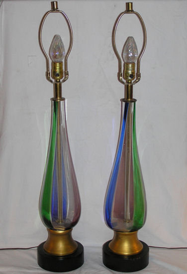 Pair Mid-Century Venini Murano Table Lamps