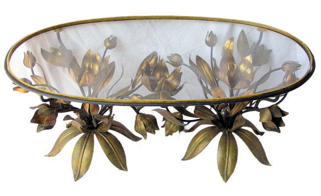 Vintage Tole Metal Glass Coffee Table