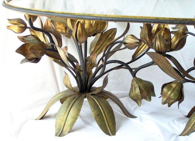 Vintage Tole Metal Glass Coffee Table