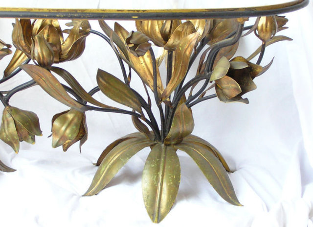 Vintage Tole Metal Glass Coffee Table