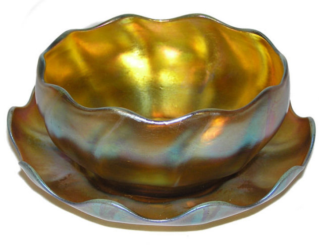 Tiffany Favrile Glass Bowl & Underplate