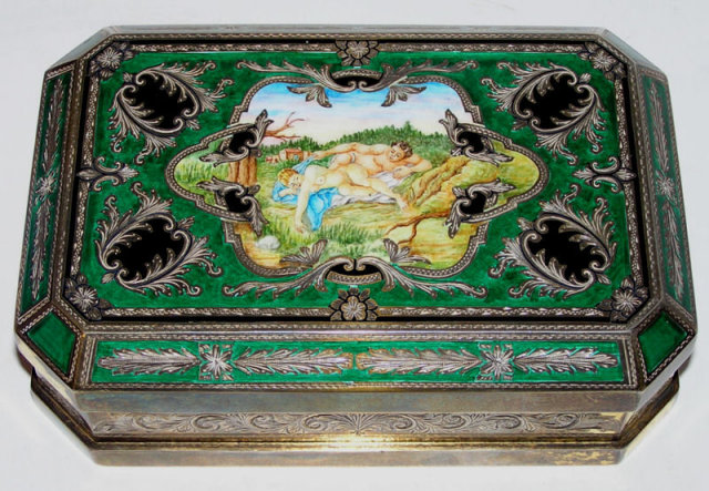 Gilt Enamelled Sterling Silver Dresser Box