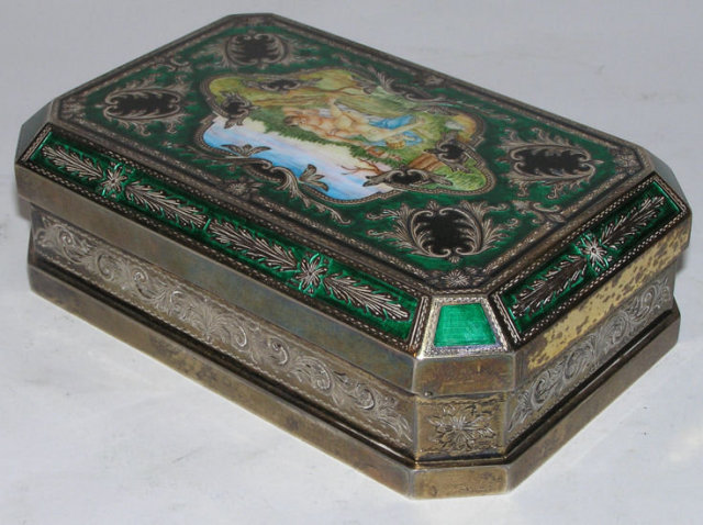 Gilt Enamelled Sterling Silver Dresser Box