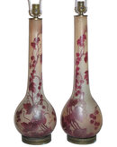 Pair French Art Deco Period Legras Cameo Glass Table Lamps