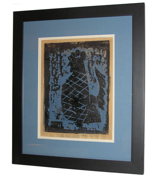 MILTON AVERY '53 Blue Rooster Woodcut Print
